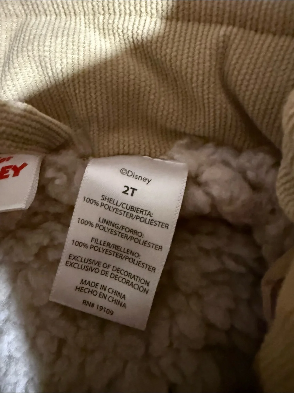 Disney Beige Sherpa-Lined Quilted Hoodie Jacket